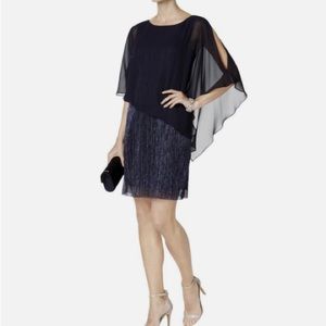 Connected Apparel Women's 16 Cape-Overlay Dress Navy Blue Formal, Cocktail NWT